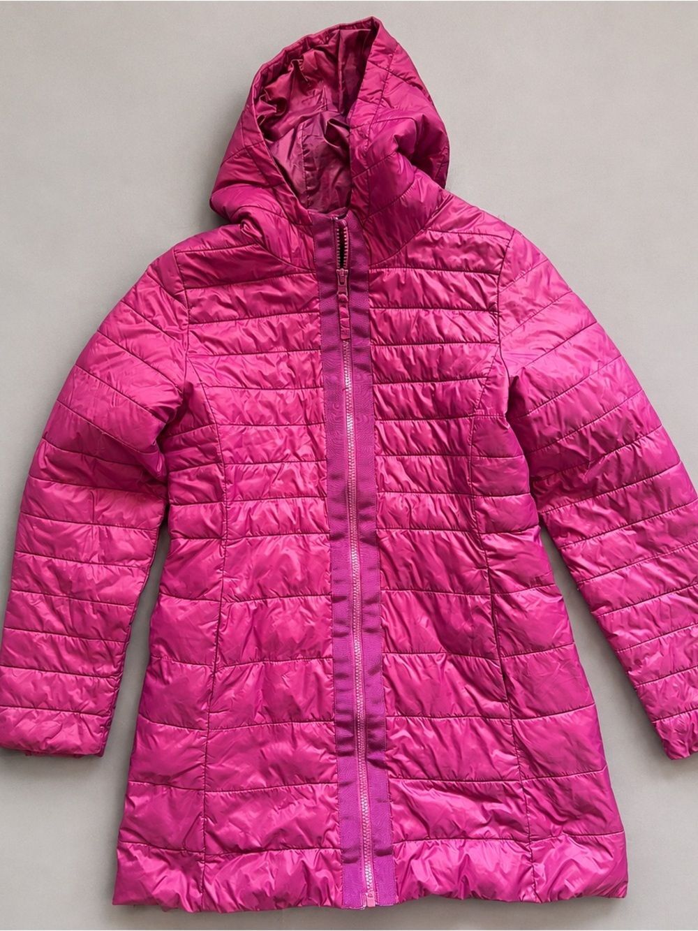 Lands End Girls Pink Hooded Puffer Coat Size 10-12 Full Zip Lightweight